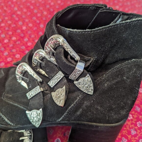 Western Goth Suede ASOS Ryder Regina Buckle Ankle Boots Punk Y2K Size 9 - Picture 5 of 11